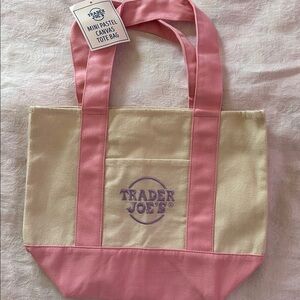 Trader Joe’s Mini Logo Tote Pastel Pink Small Grocery Shopping Bag Canvas